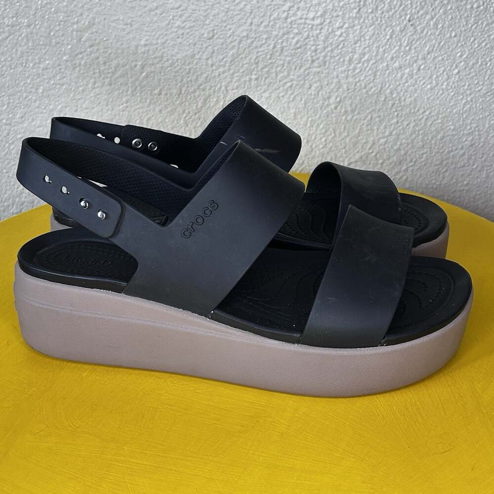 Crocs Brooklyn Wedge Sandals Womens Sz 10 Black Slingback Comfort